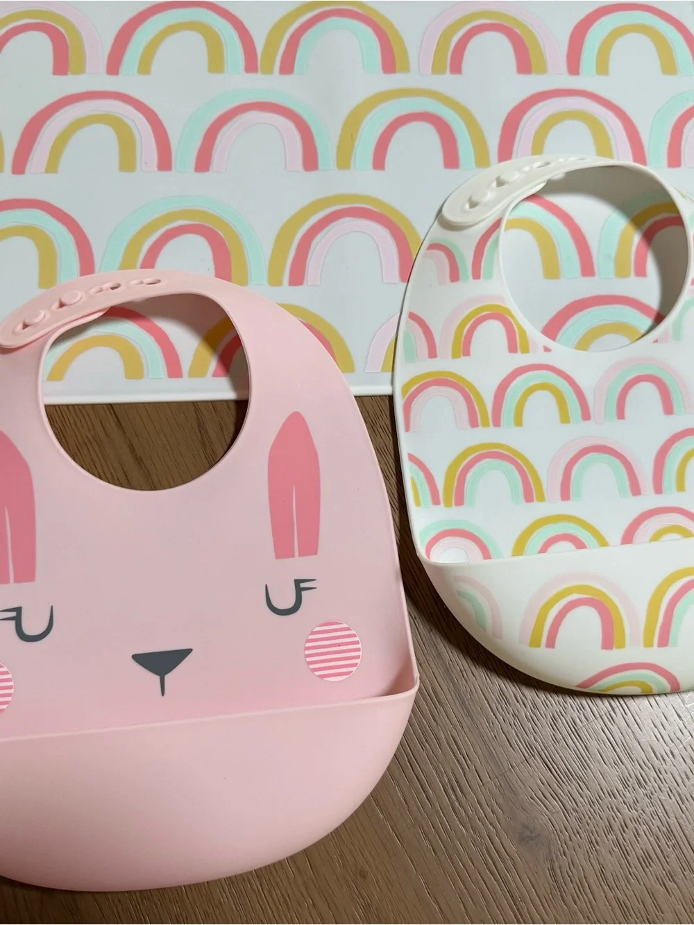 cloud island Pink & Cream Silicone Bibs with Rainbow Print